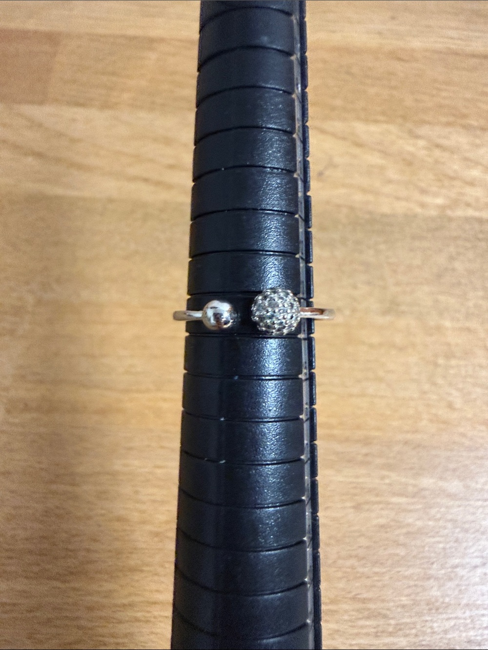 Silver tone crystal ball open dainty ring size 7